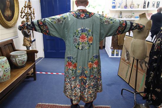 Two Chinese embroidered silk robes, 19th century,